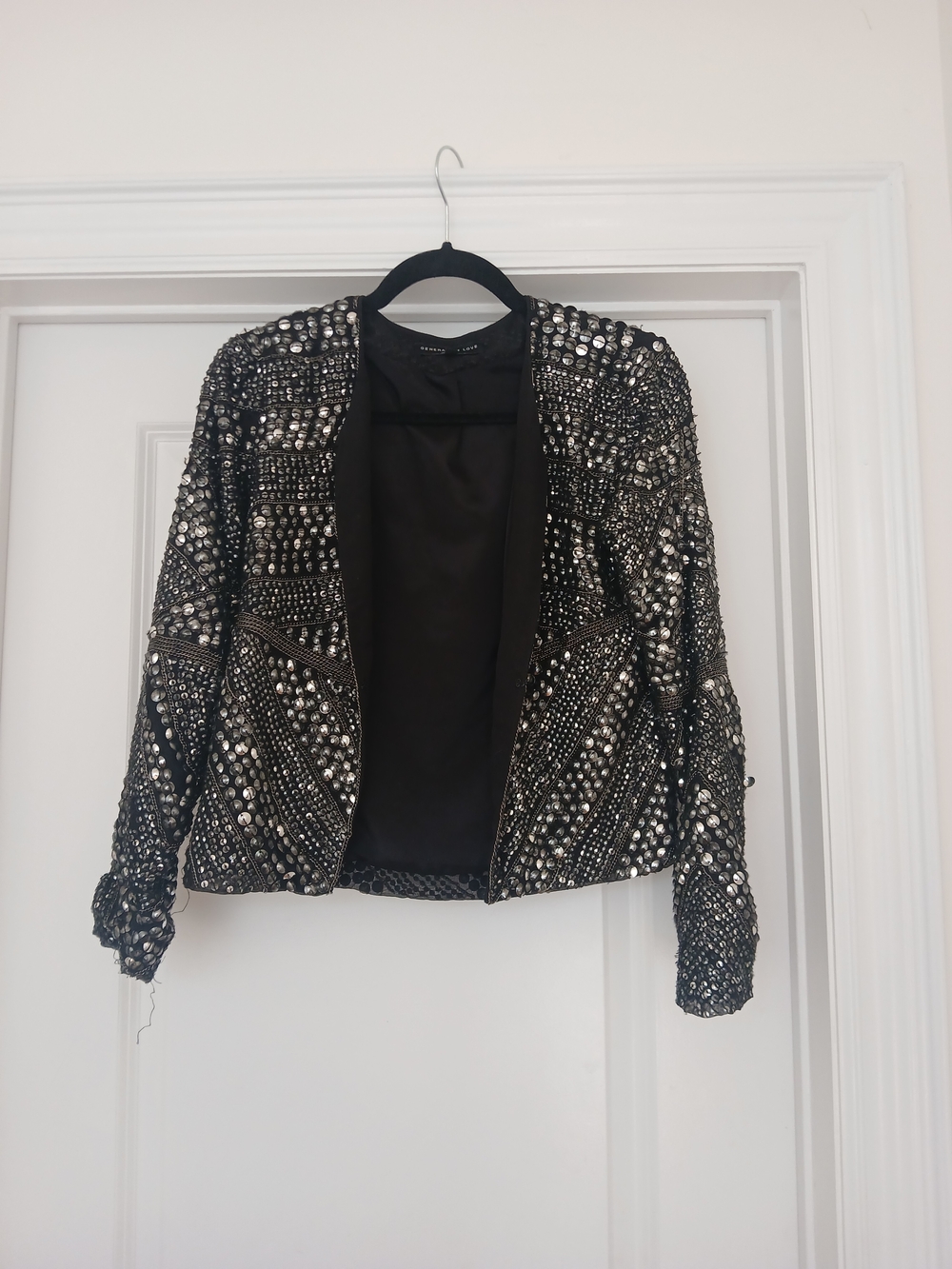 Embellished Black Sequin Open-Front Jacket